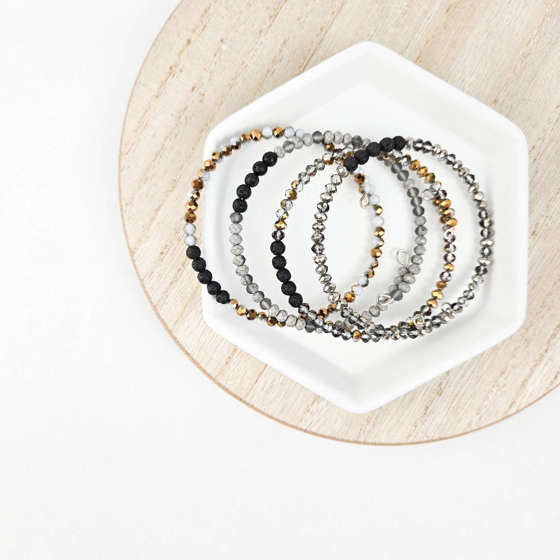Glass + Lava Gold Bangle Bracelet Set