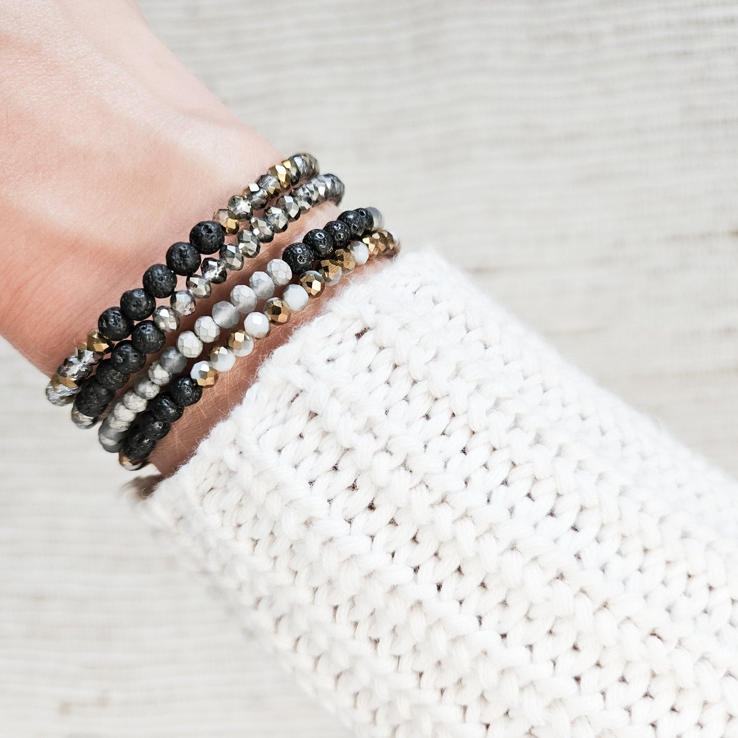 Glass + Lava Gold Bangle Bracelet Set