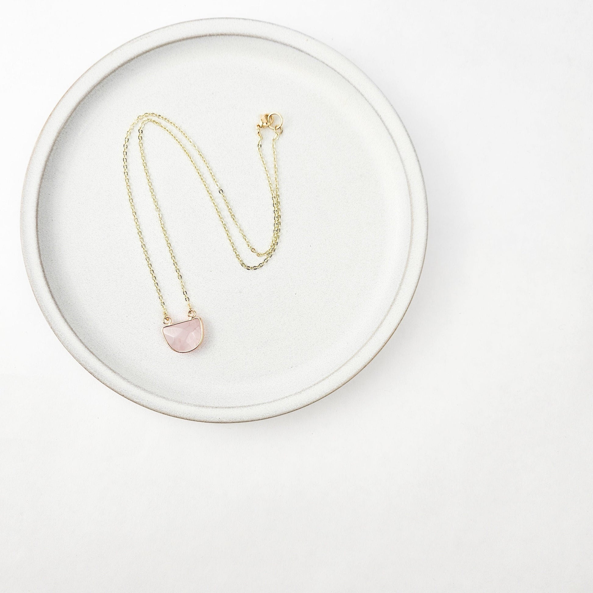 Half Moon Rose Quartz Crystal Necklace