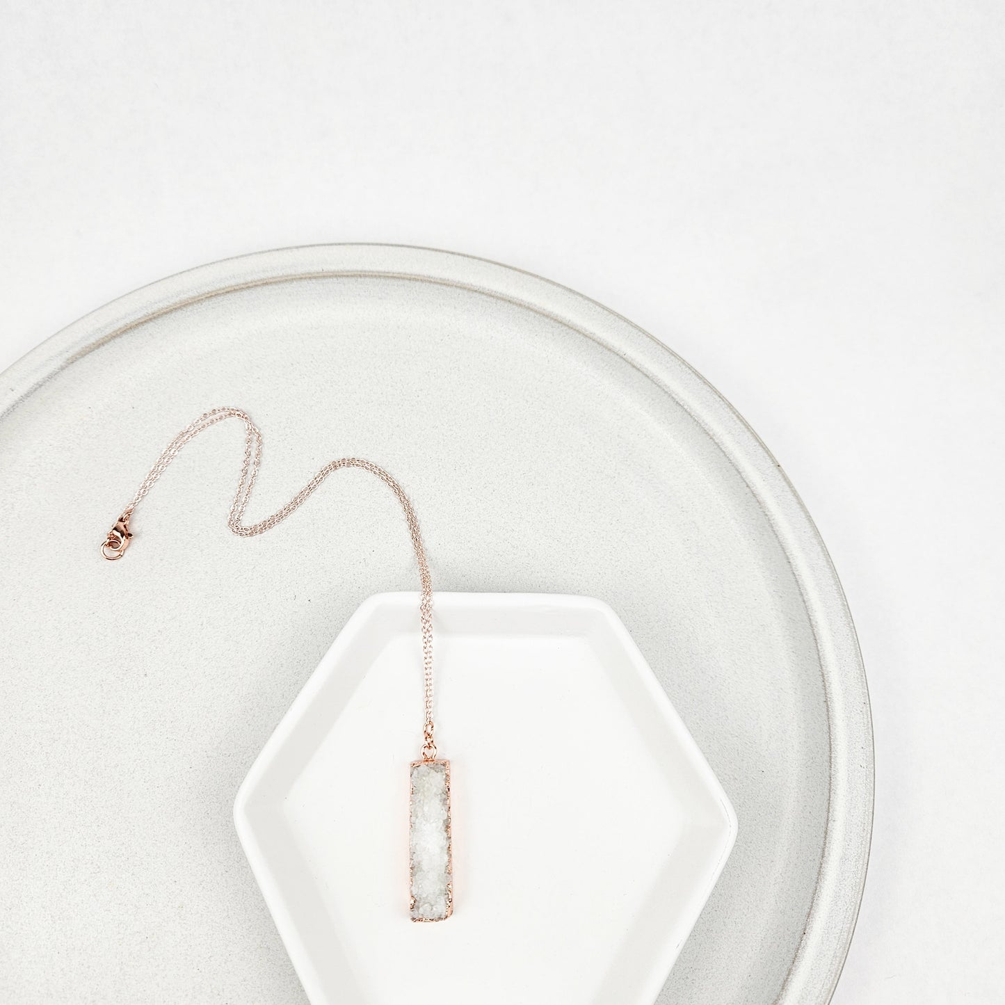 Druzy Quartz Bar Rose Gold Necklace