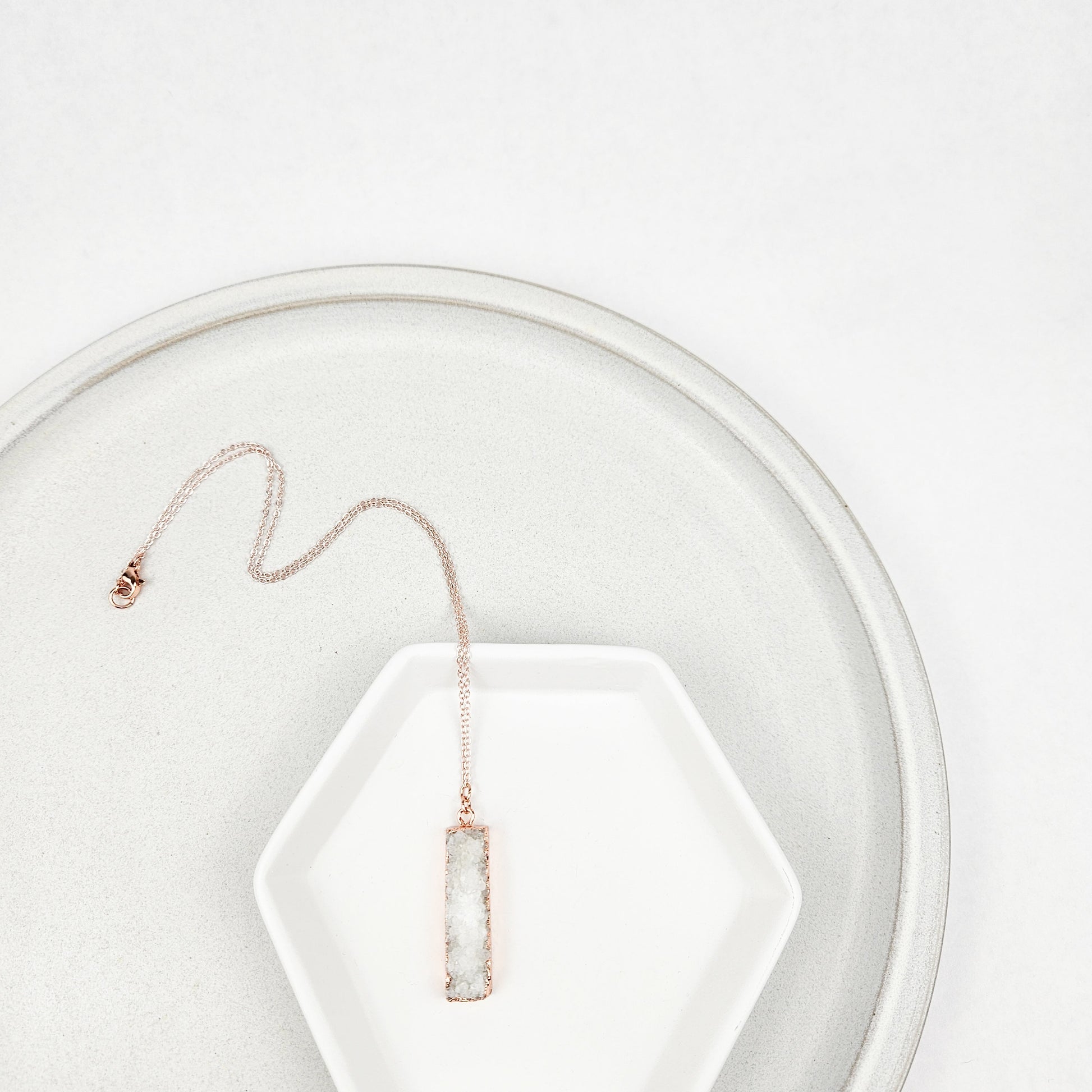 Druzy Quartz Bar Rose Gold Necklace