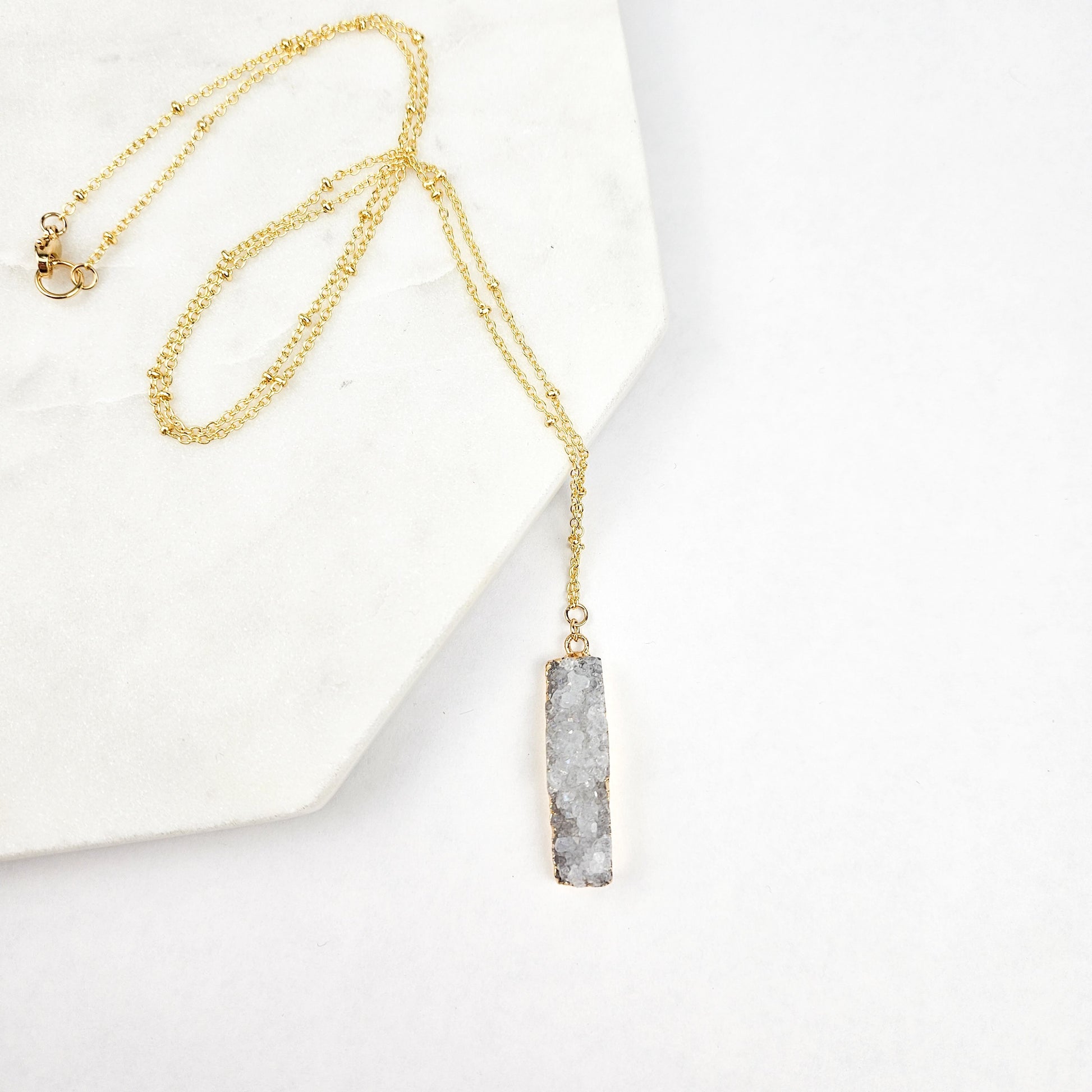 Druzy Quartz Bar Gold Necklace