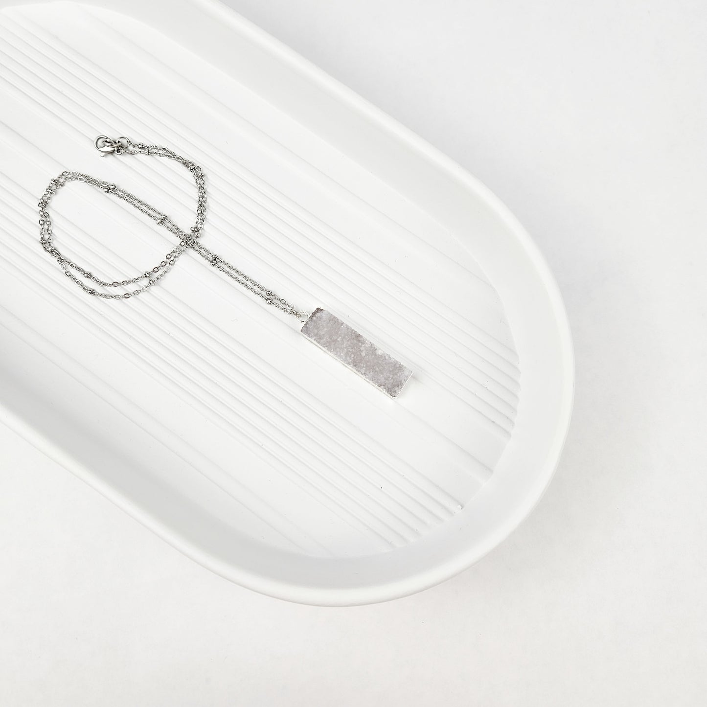 Druzy Quartz Bar Silver Necklace