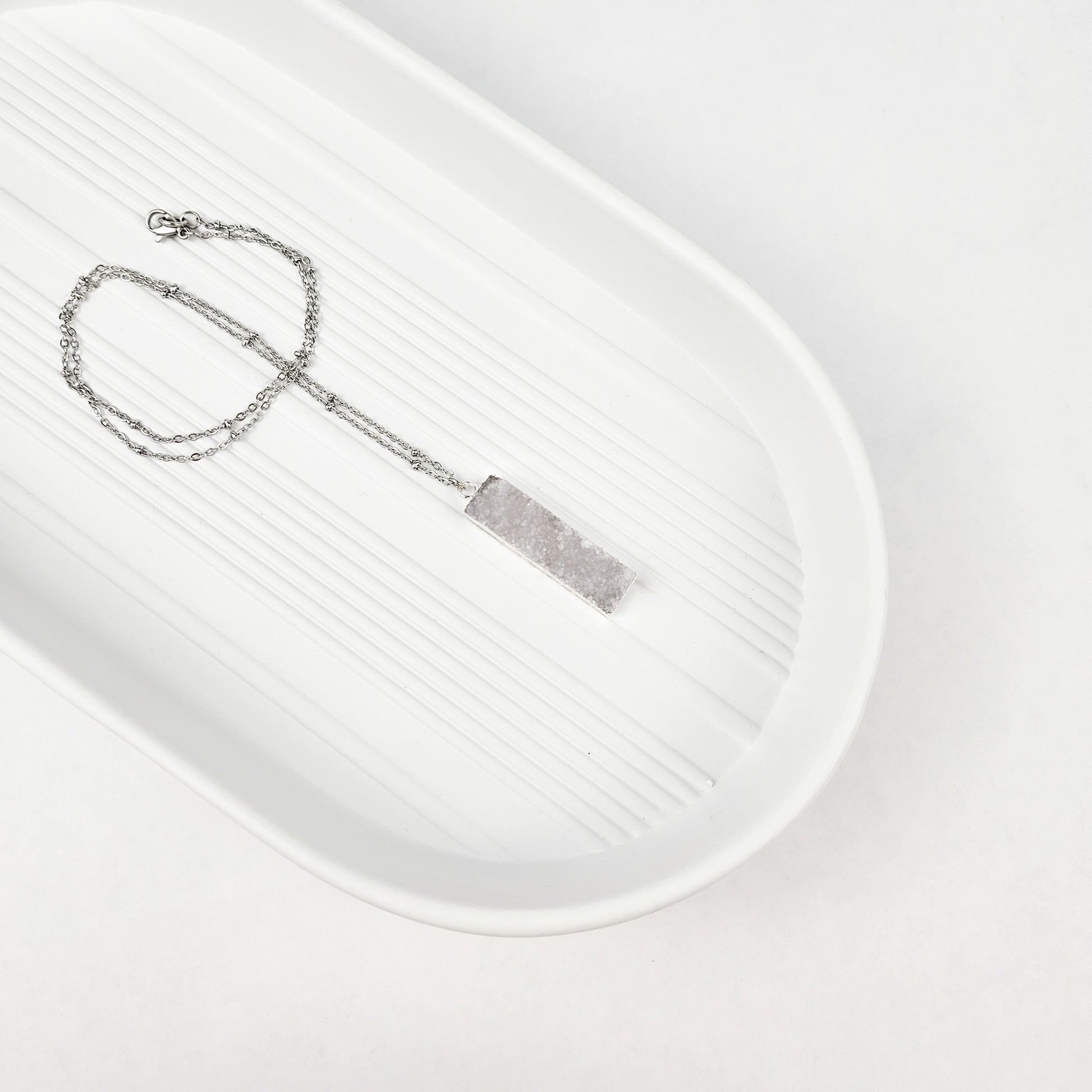 Druzy Quartz Bar Silver Necklace