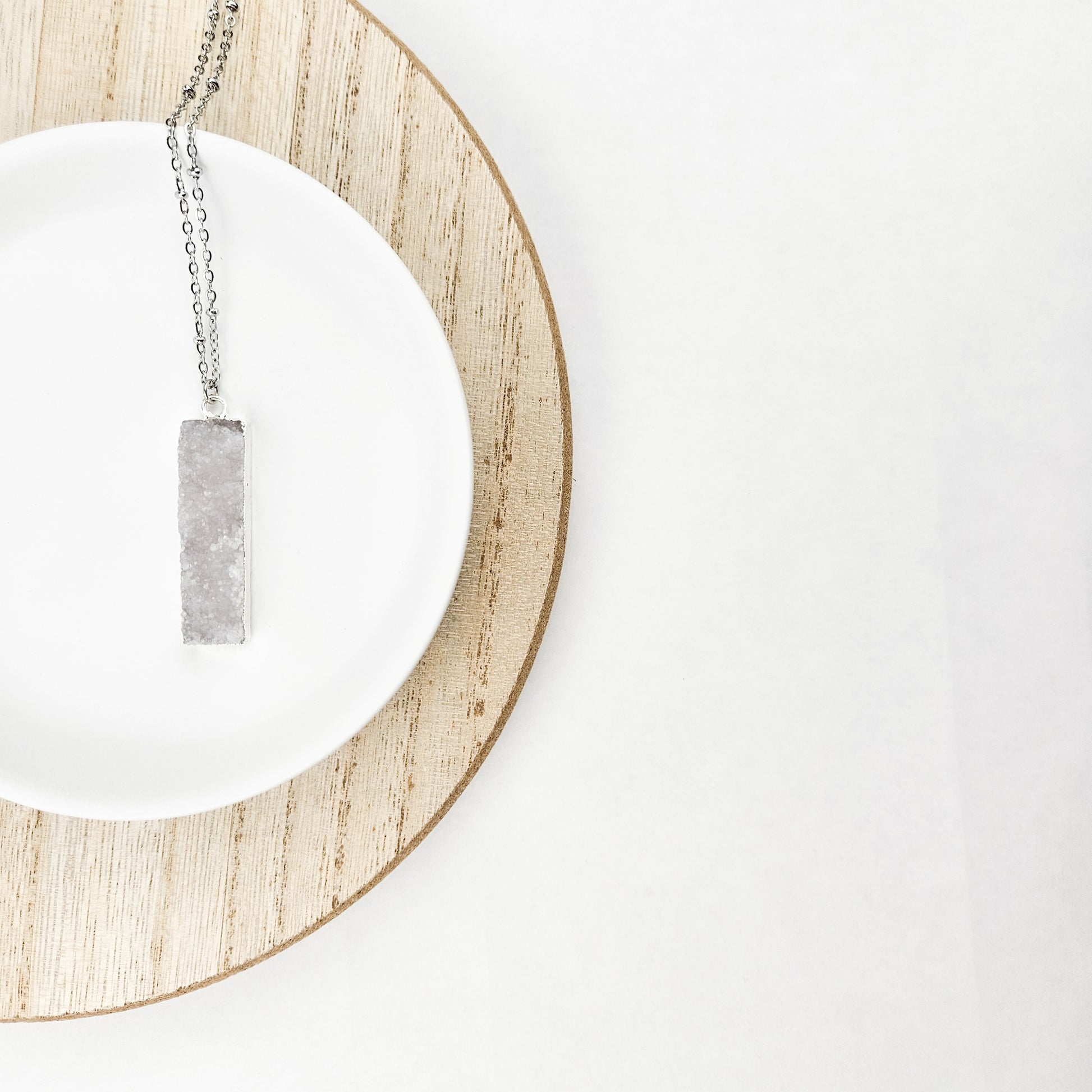Druzy Quartz Bar Silver Necklace