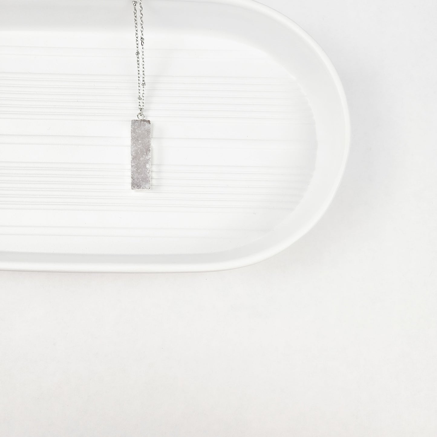 Druzy Quartz Bar Silver Necklace