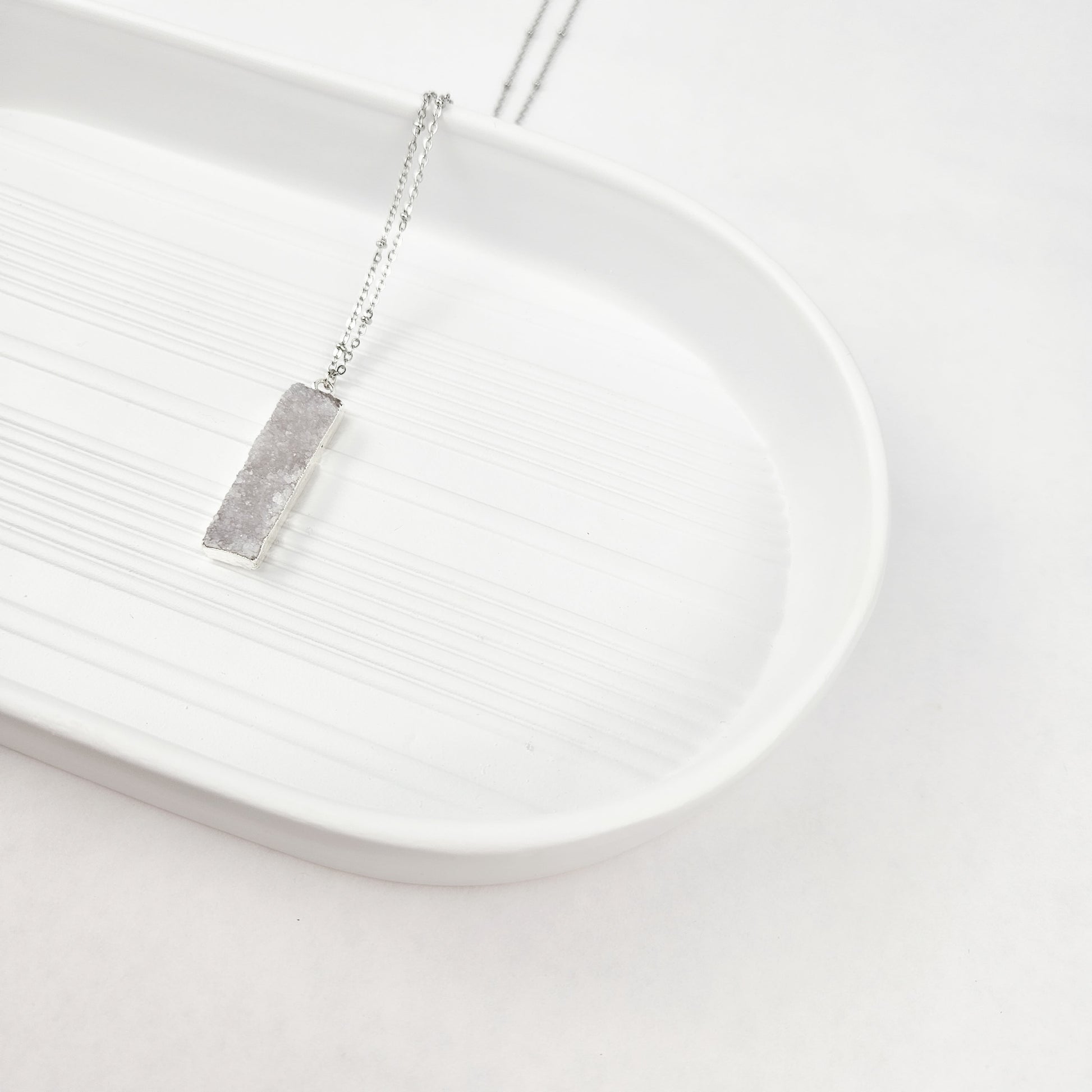 Druzy Quartz Bar Silver Necklace