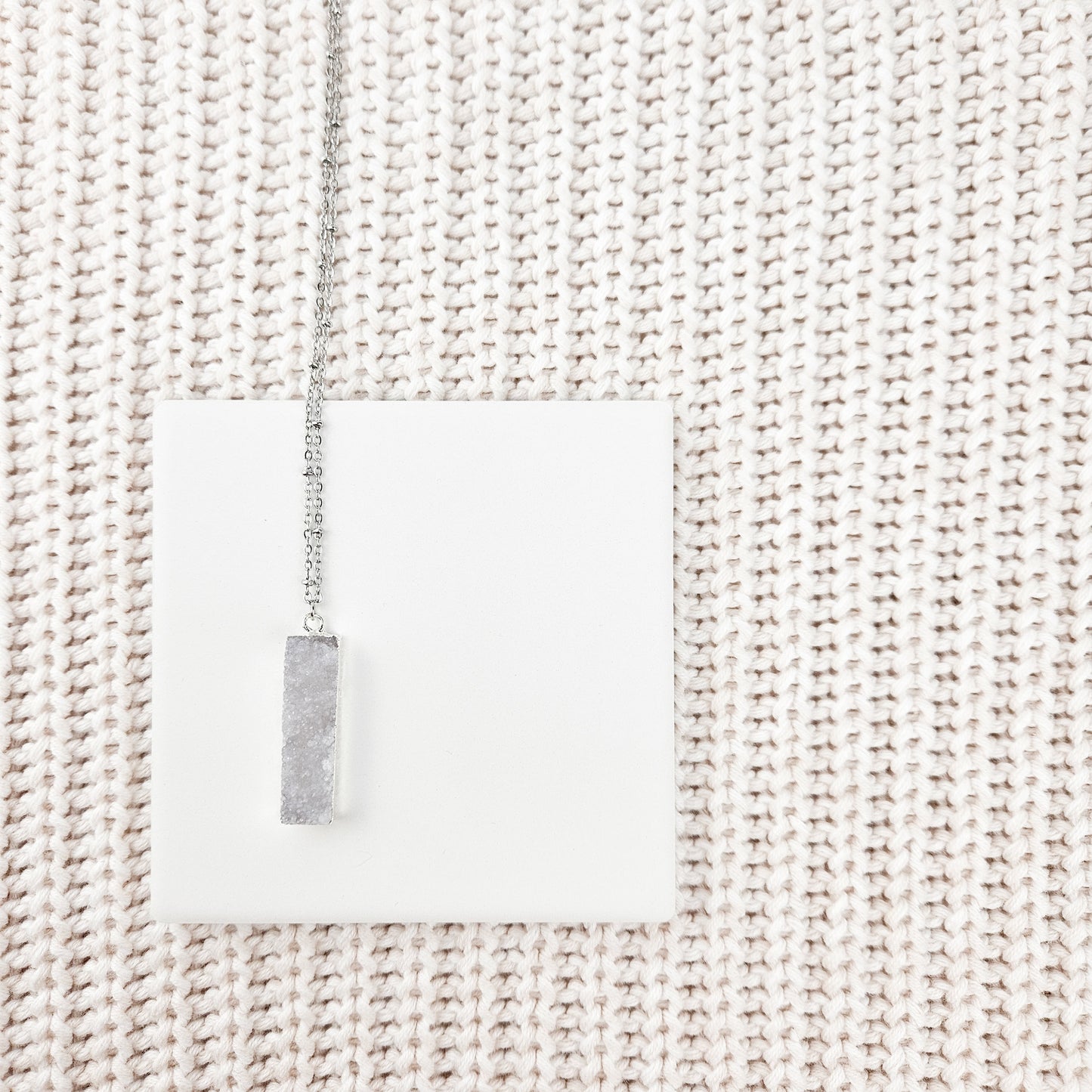 Druzy Quartz Bar Silver Necklace