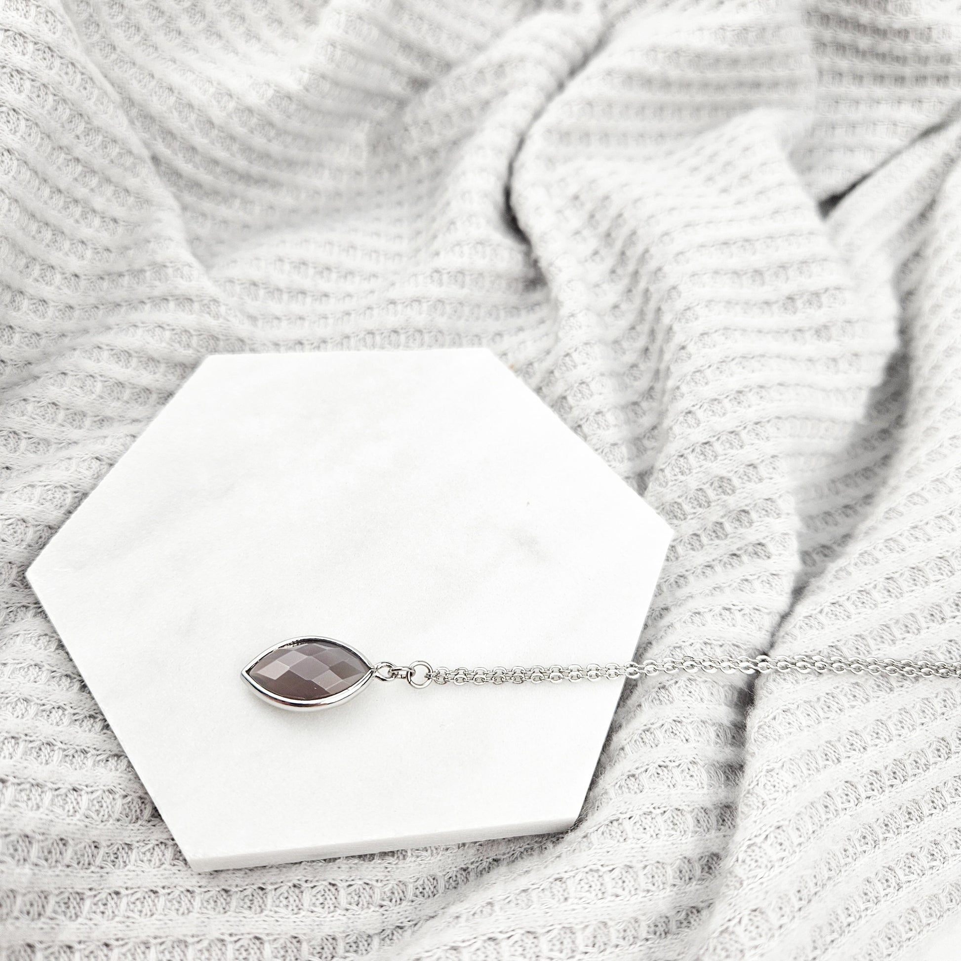 Faceted Agate Crystal Silver Necklace