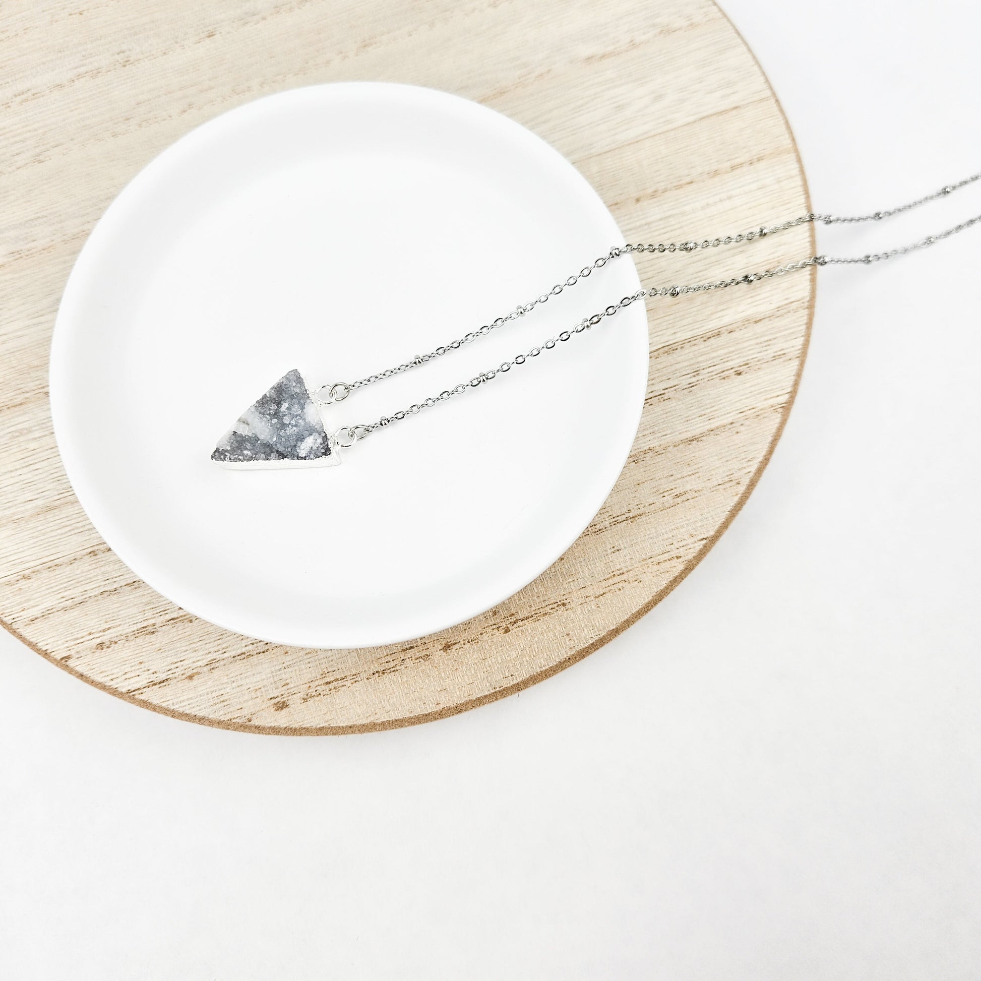 Druzy Quartz Triangle Silver Necklace