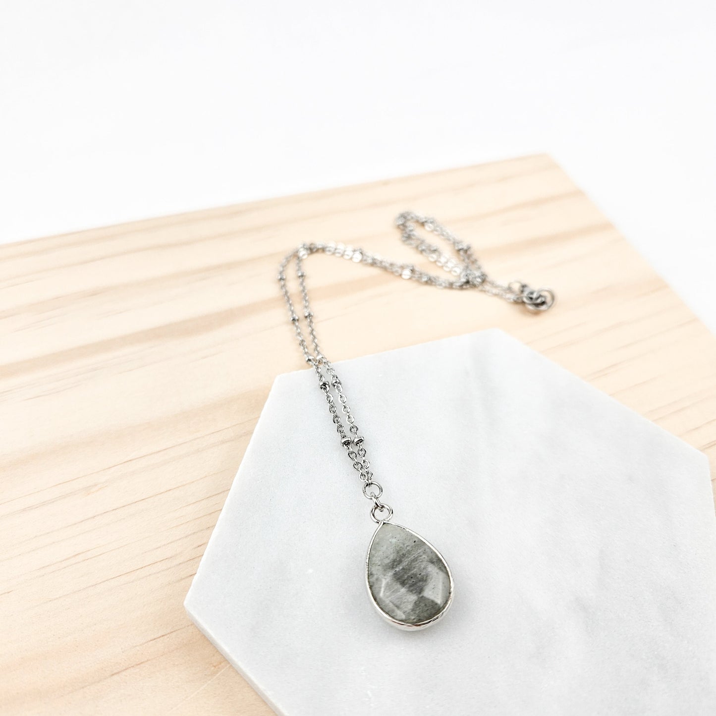 Teardrop Labradorite Crystal Silver Necklace