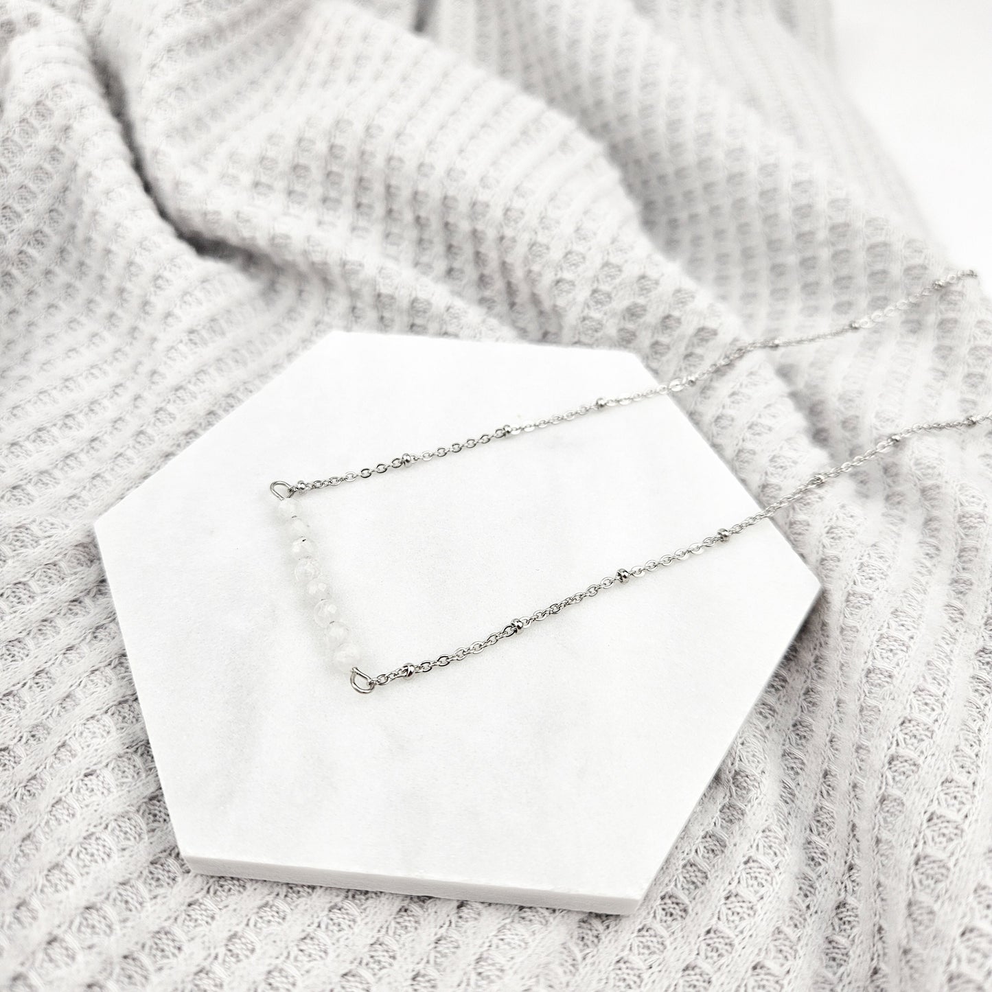 Dainty Gem Bead Bar Moonstone Necklace