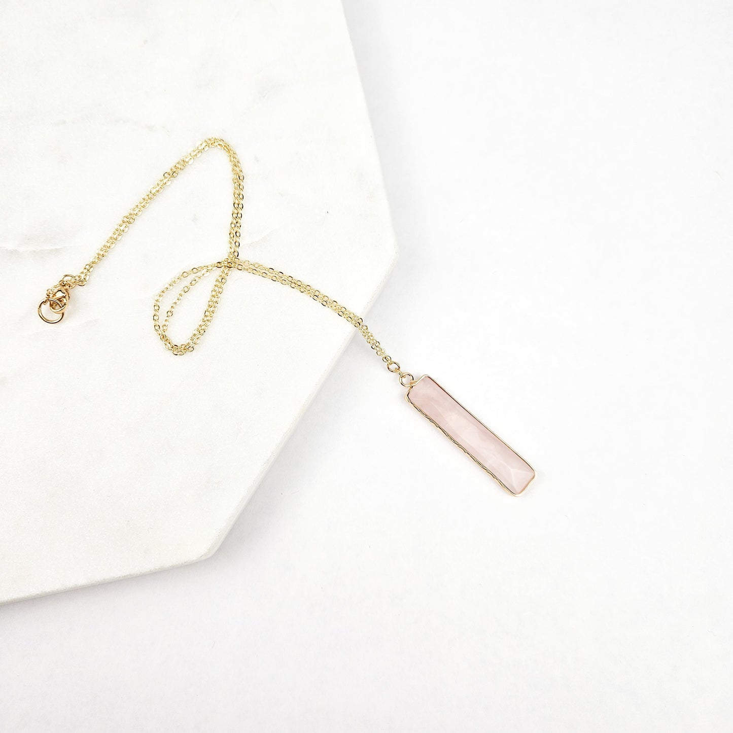 Rose Quartz Bar Necklace