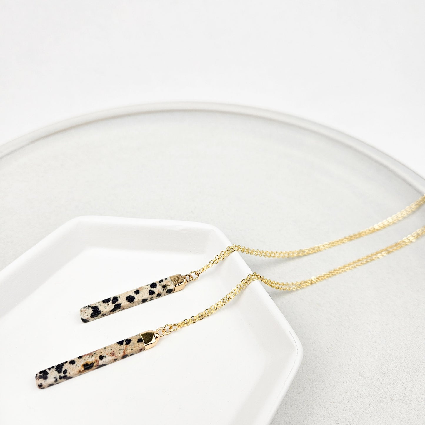 Skinny Bar Dalmatian Jasper Gemstone Necklace