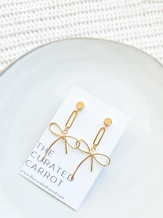 Gold Bow Statement Earrings