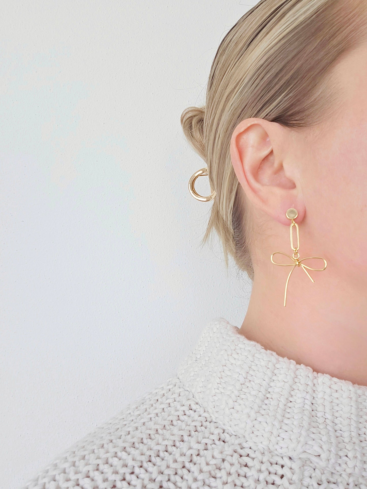 Gold Bow Statement Earrings