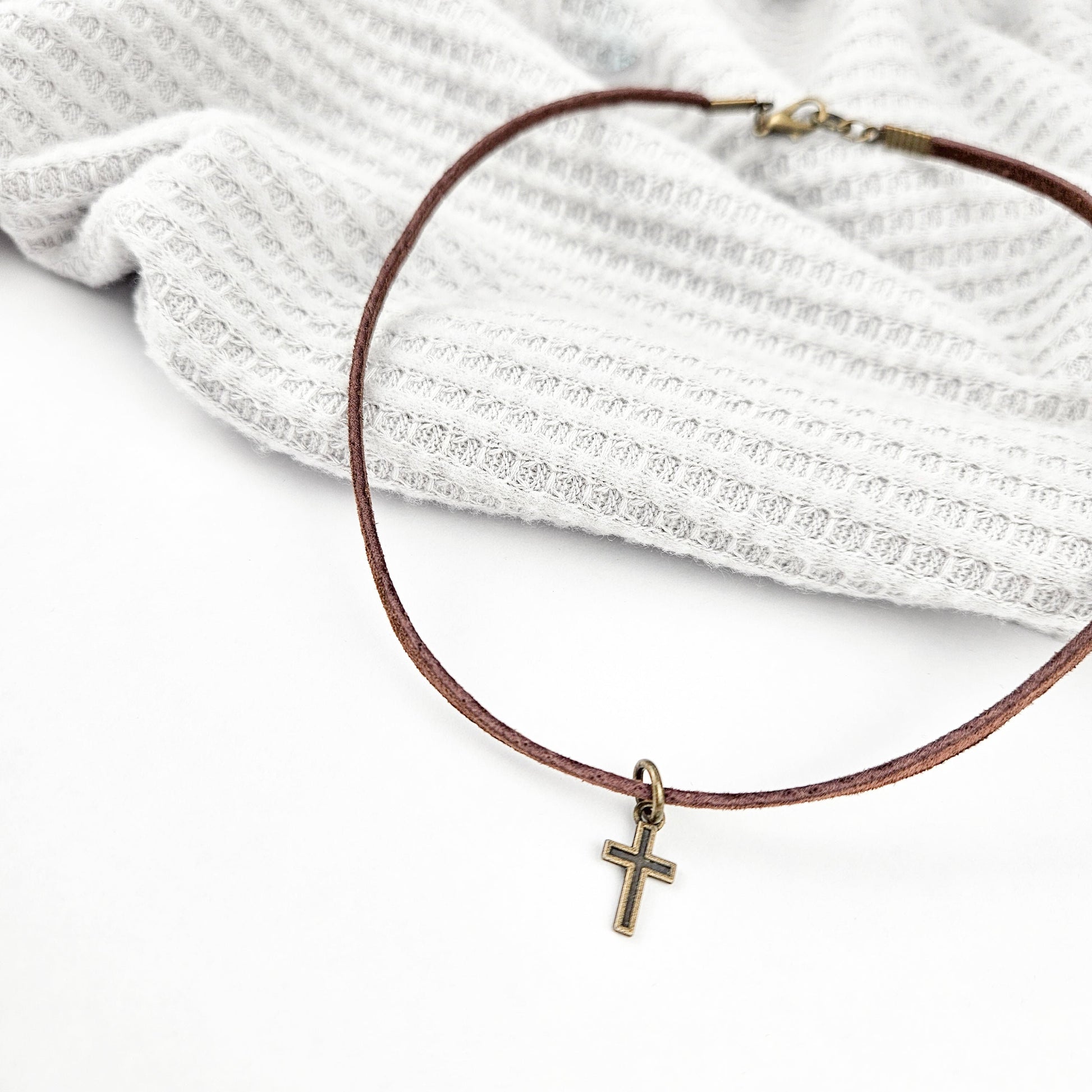 Child&#39;s Cross + Leather Essential Oil Diffuser Necklace