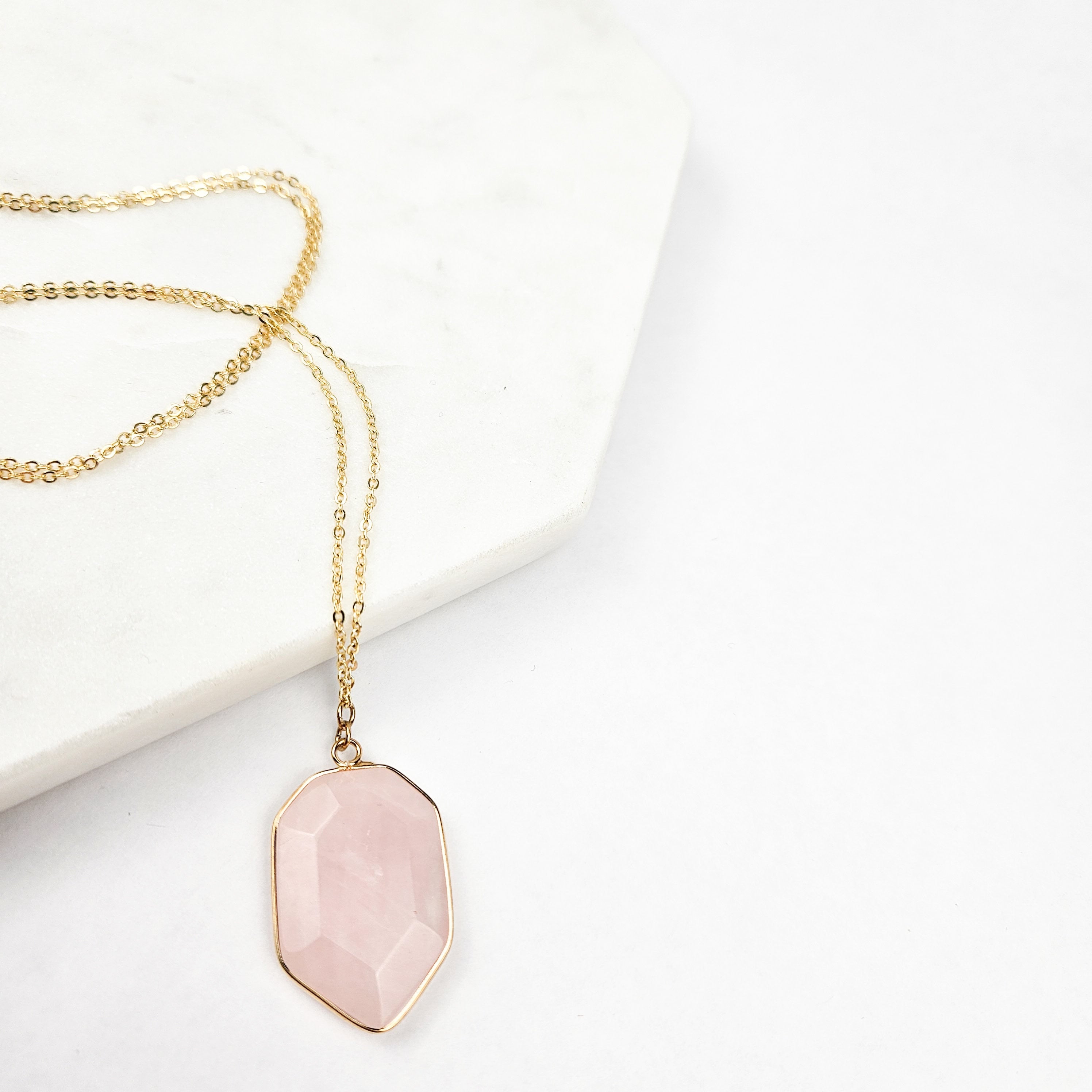 Rose quartz gold on sale shield necklace