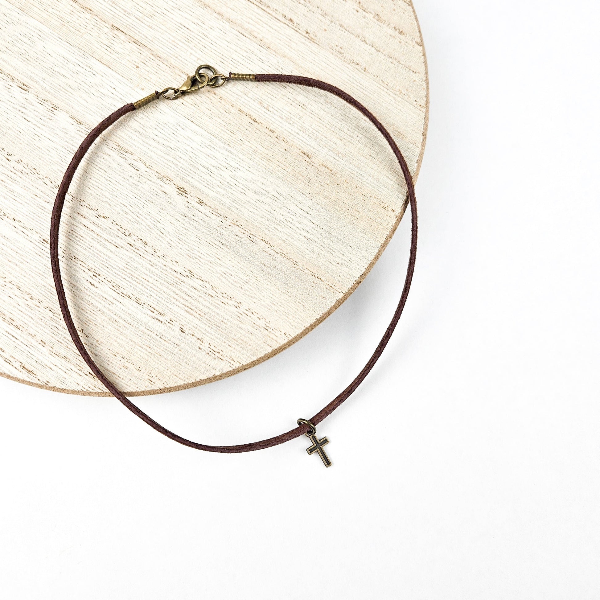 Child&#39;s Cross + Leather Essential Oil Diffuser Necklace