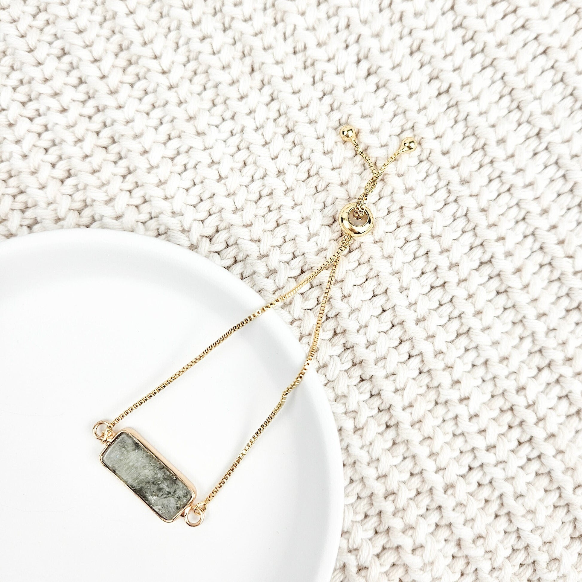 Adjustable Labradorite Crystal Bar Bracelet