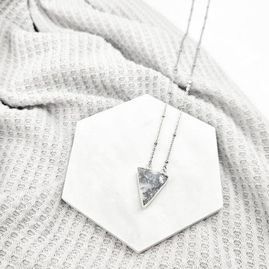 Druzy Quartz Triangle Silver Necklace