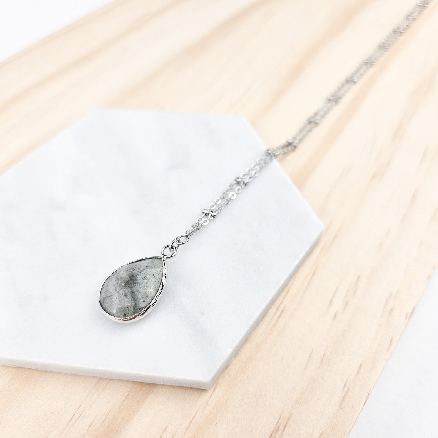 Teardrop Labradorite Crystal Silver Necklace