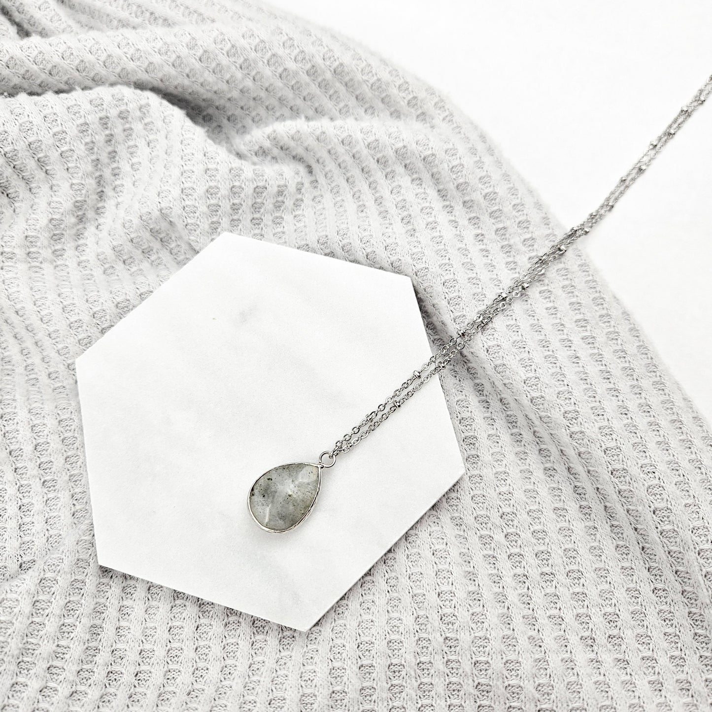Teardrop Labradorite Crystal Silver Necklace